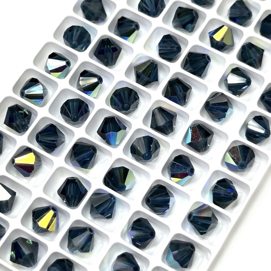 Czech Bicone Crystal Beads Preciosa Montana AB silvery blue Aurora Boreale 8mm