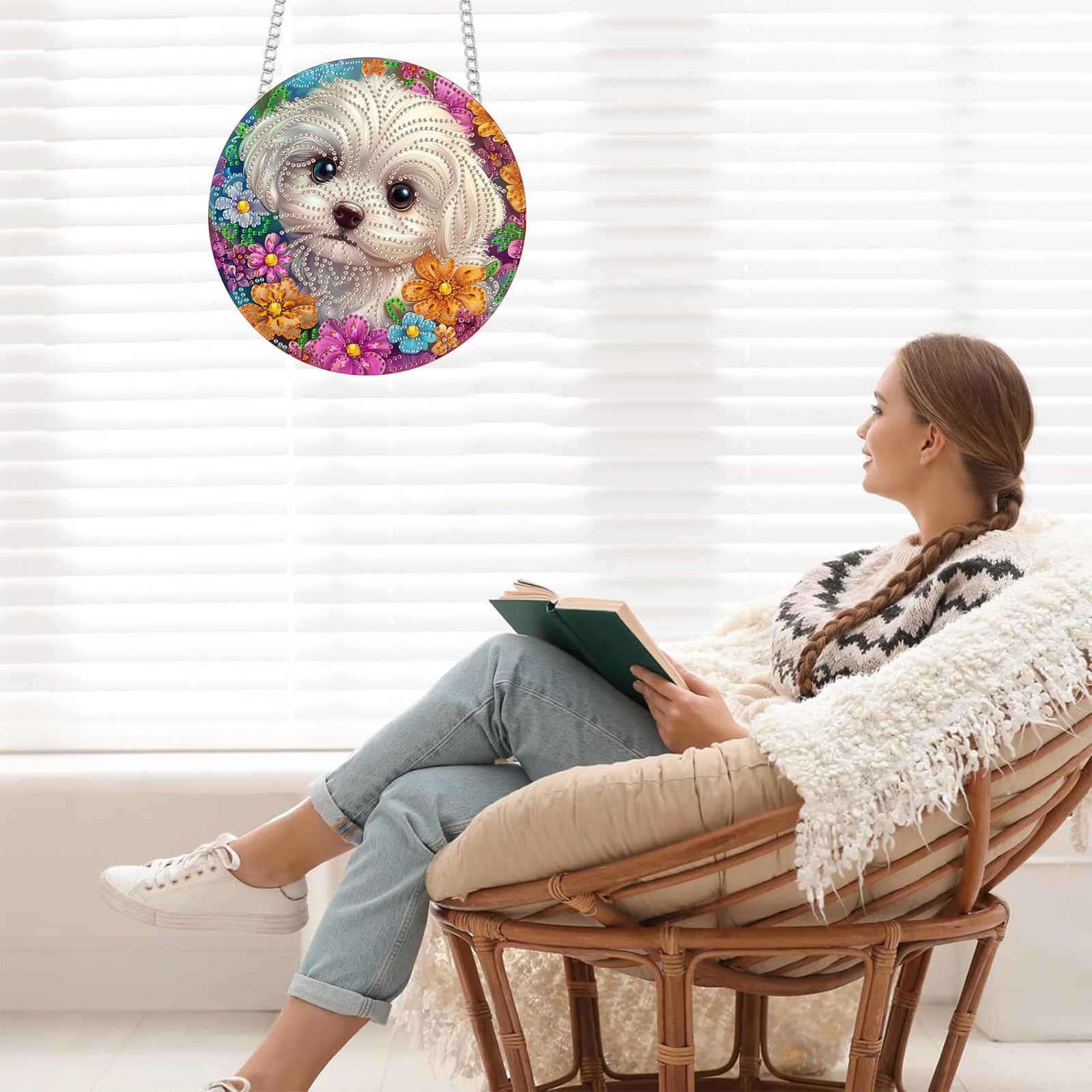 Dog Diamond Art Hanging Kit for Adult, DIY 5D Diamond Art Pet Animal Window