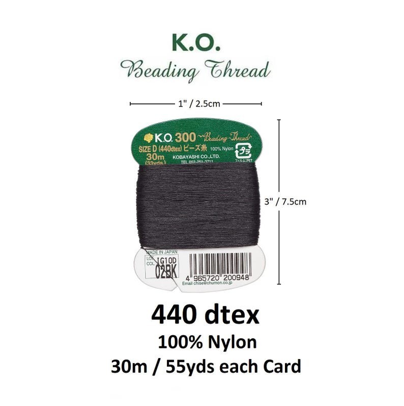 KO Beading Nylon Thread, 33 Yd / 30m Card, Size D 440dtex / 0.15mm Gold