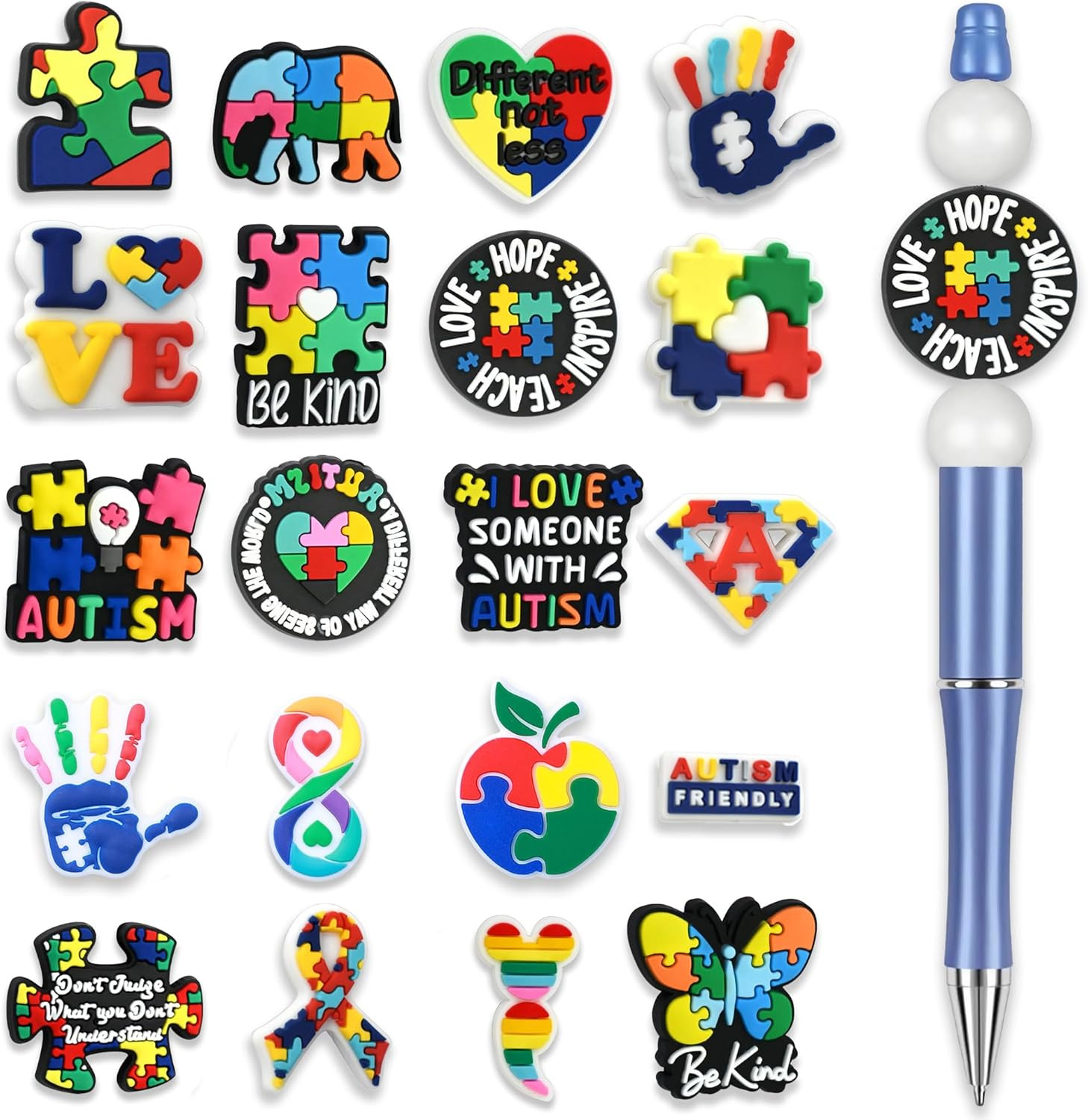 20 PCS Autism Focal Beads, Silicone Focal Beads for Pens Bulk, Focal Bead