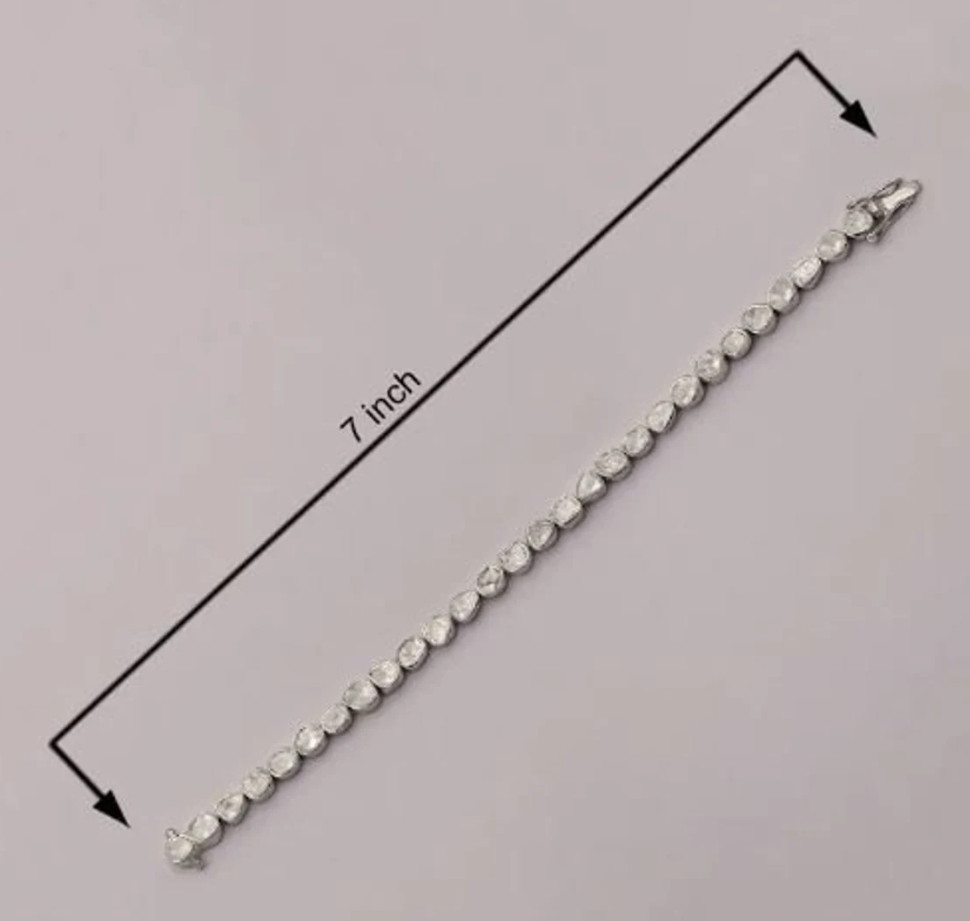 Handmade Rose Cut Polki Tennis Bracelet For Men & Women Silver Diamond Bracelet