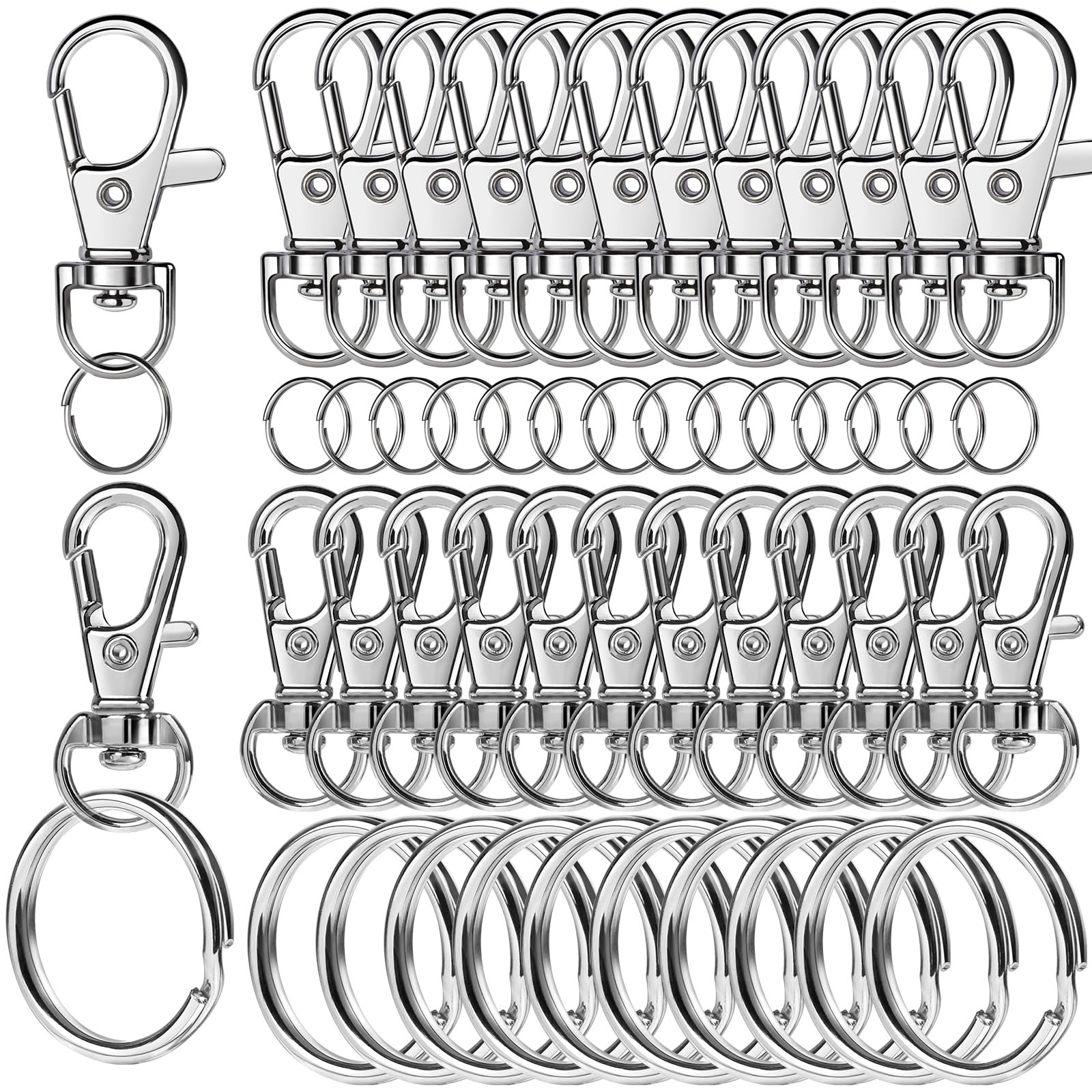 LEOBRO 60 PCS Swivel Snap Hooks and Key Rings, Keychain Clips Silver