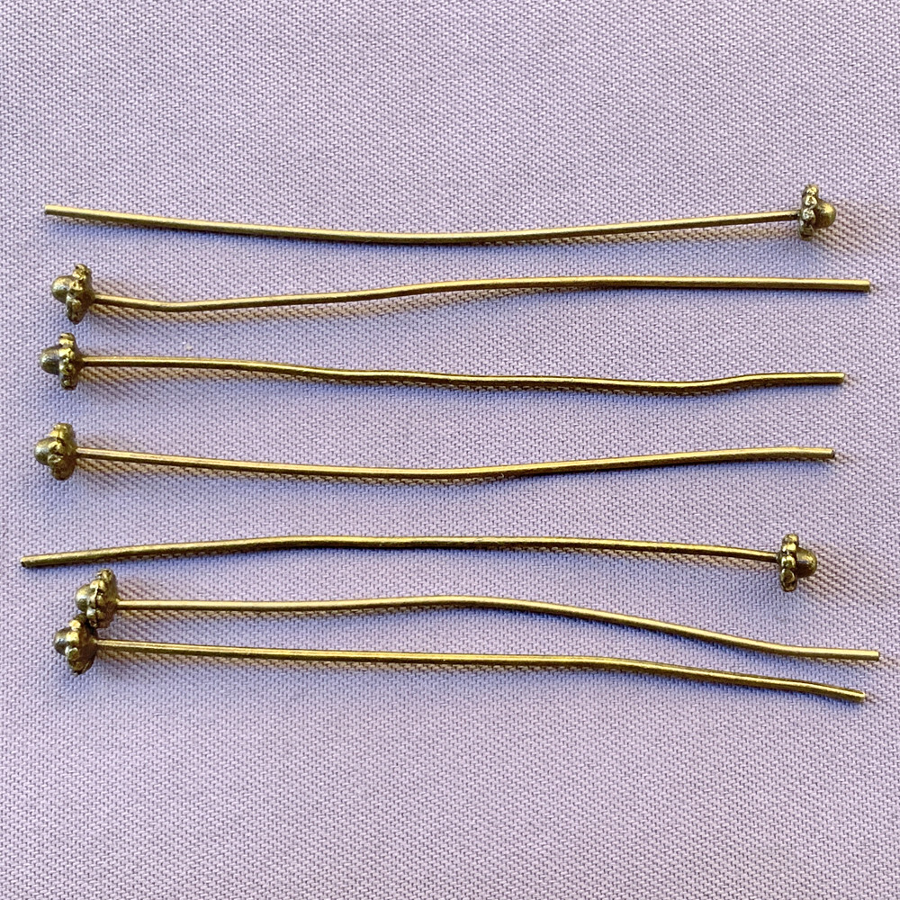 Small Roped Ball Headpin 2 1/8 Inch 20ga Antique Brass Plated Alloy Q18 Per Pkg