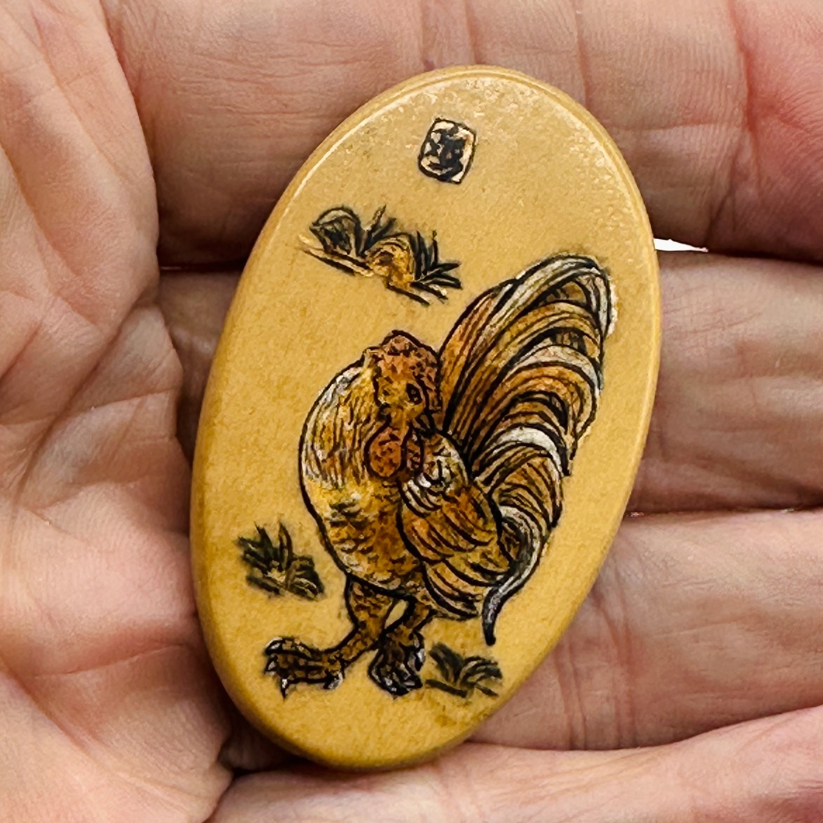 Chinese Year of the Rooster Pendant Bead | 1 Pendant Bead | 2″ Long | Tan, Brown