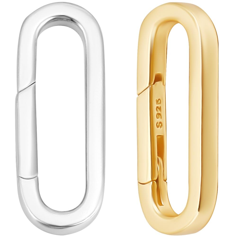 Beebeecraft 1 2Pcs Oval Clasps Real 18K Gold Plated 925 Sterling Silver Rhodium