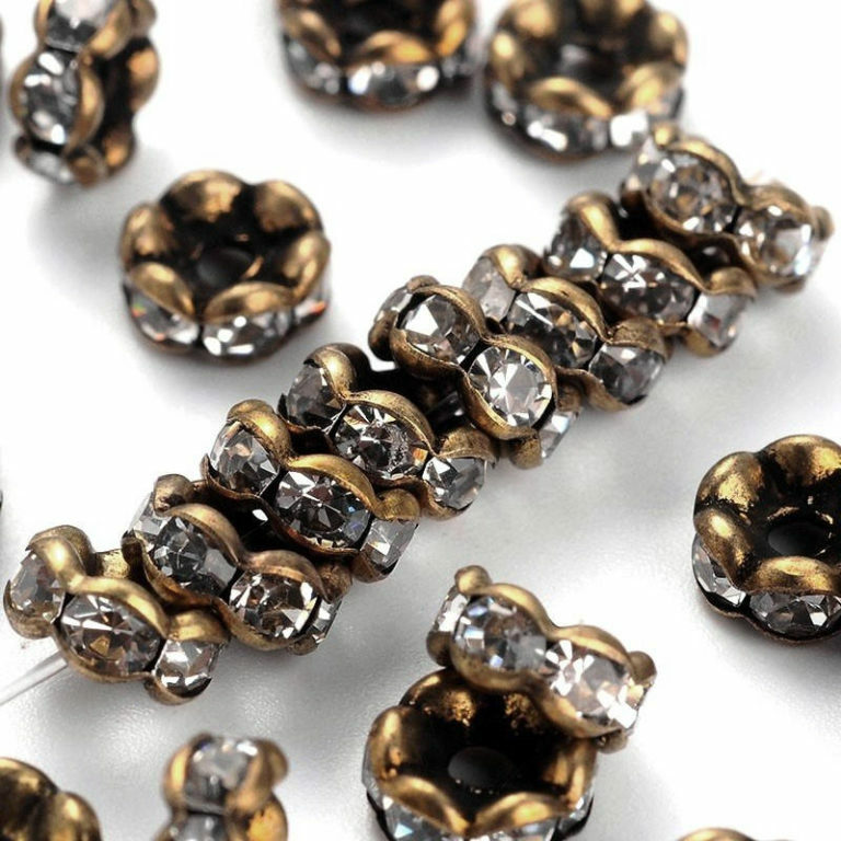 20 pcs Antique Bronze Clear Rhinestone Rondelle Spacer Beads 6mm x 3mm Grade AAA