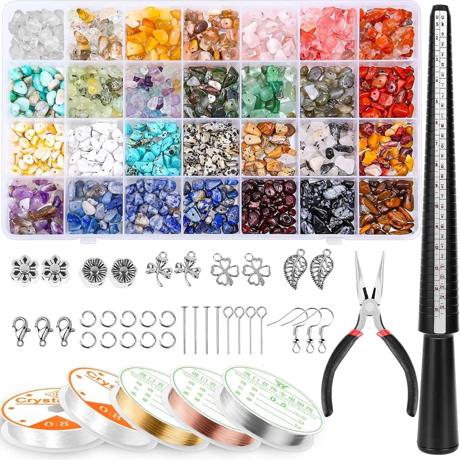 Adult Jewelry Craft Kit with 28 Colors of Crystal Beads and Tools Included