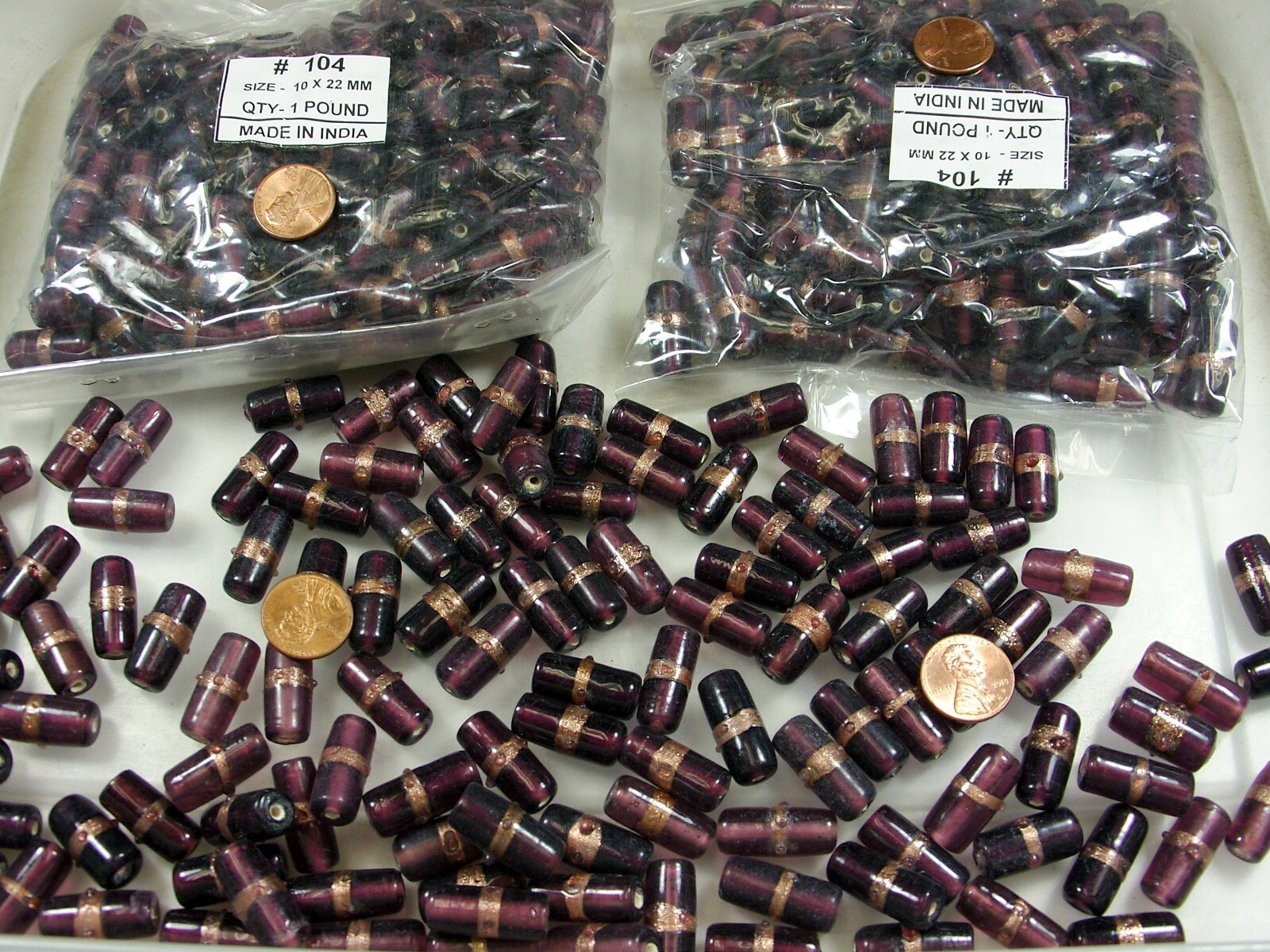 2 Pounds India Long Purple Fancy Handmade Glass Beads Wholesale Bulk Lot (EX-38)