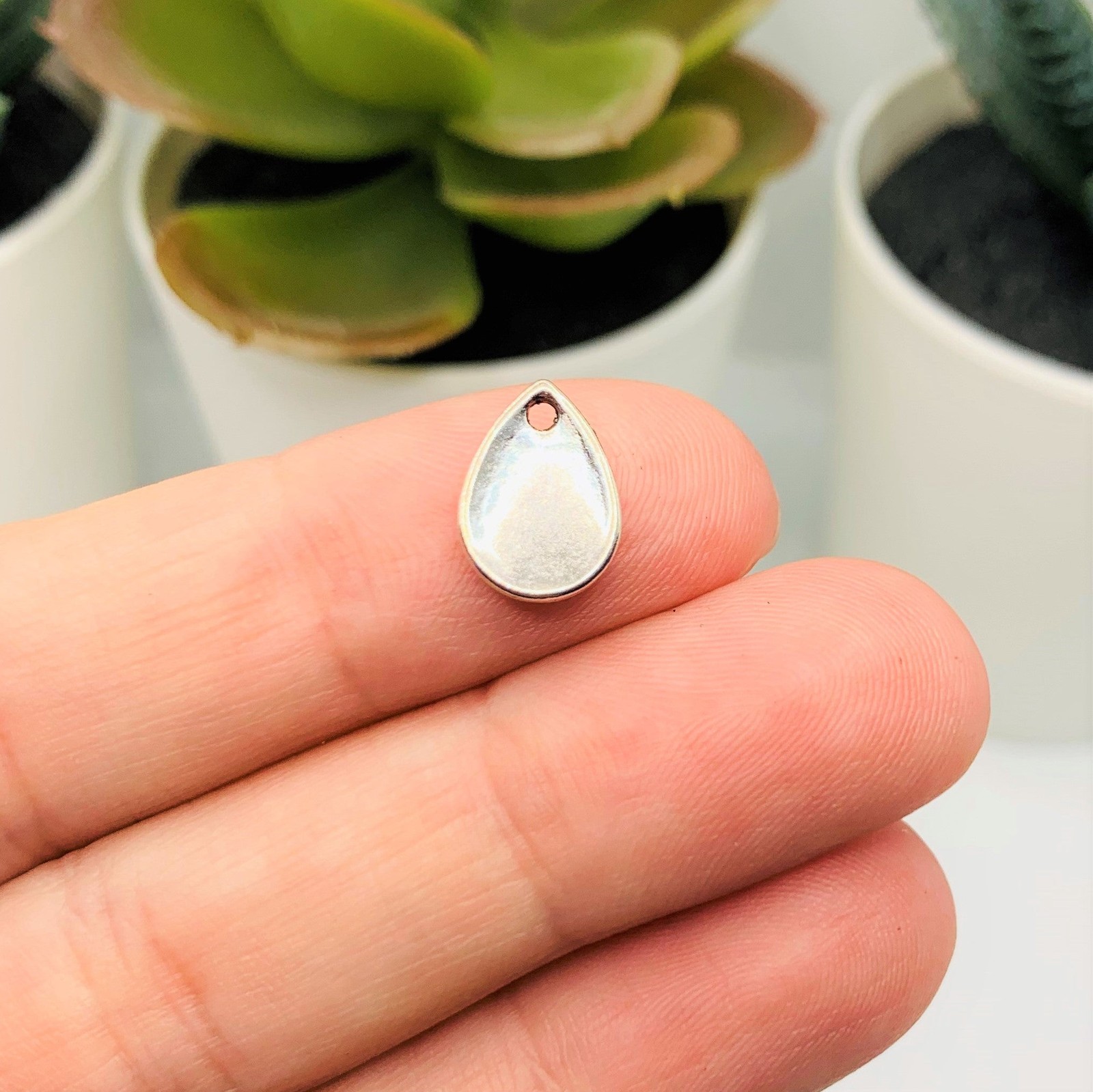 Small Antique Silver Waterdrop Embellishments, 11x8mm – US Seller