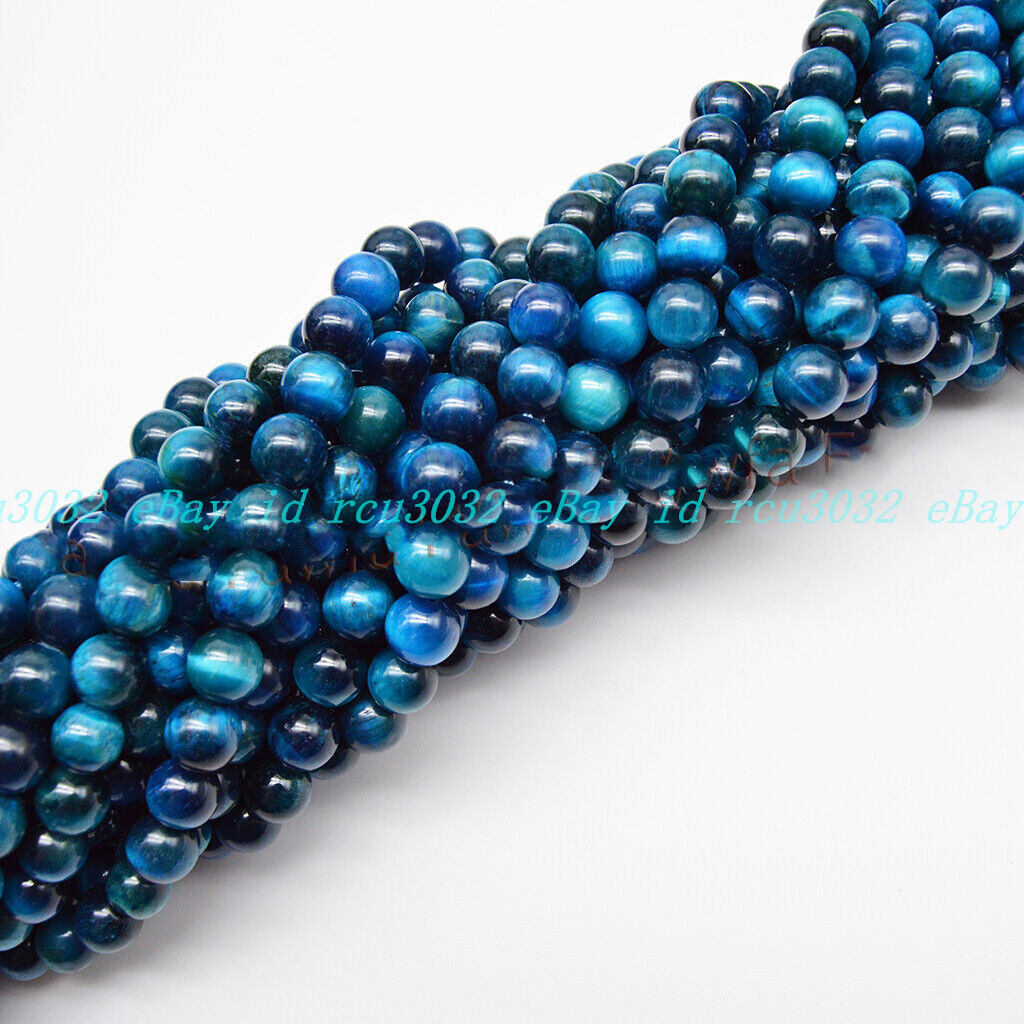 4/6/8/10mm Natural Light Blue Tiger’s Eye Gemstone Round Loose Beads Strand 15”