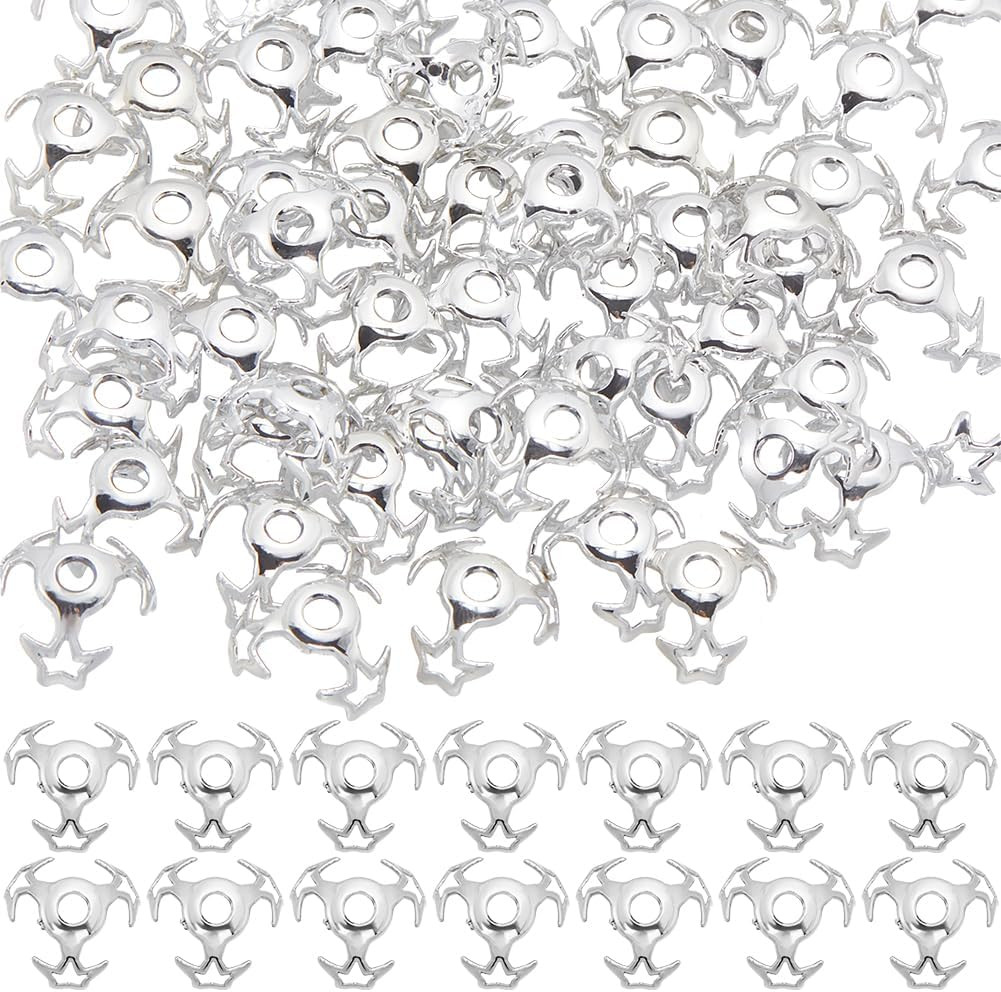 1 Box 70Pcs 16Mm Star Spacer Bead Caps Silver Bead End Cap Bulk Acrylic Hollow S