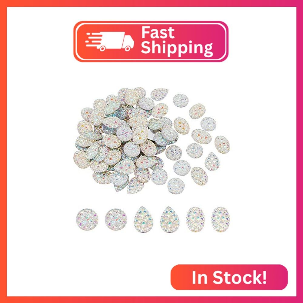 FINGERINSPIRE 90Pcs 3 Styles Mixed Shinny Colors Resin Druzy Cabochons Bottom Si