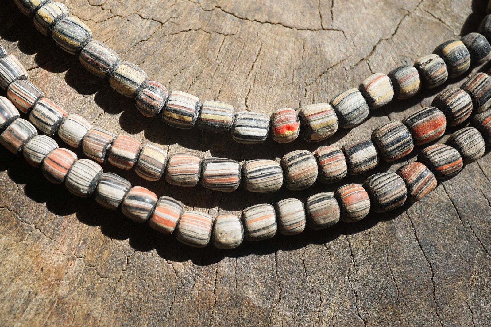 Artisan Made Java Glass Beads: Black with Mixed Colors Stripes (5-6mm), 2895A378