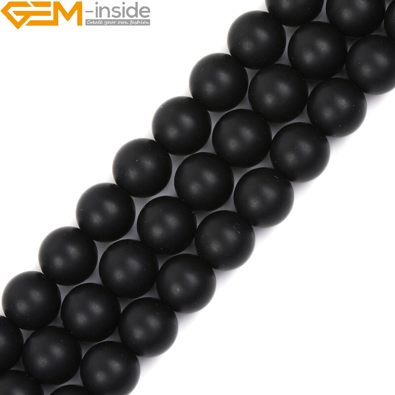 Natural Frosted Matte Black Agate Onyx Gemstone Round Beads For Jewellery Making
