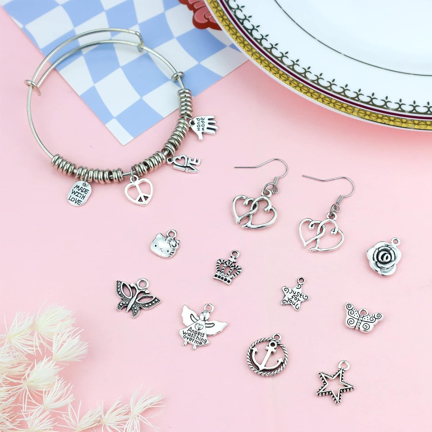 200 PCS Wholesale Bulk Lots Jewelry Making Charms Mixed Smooth Tibetan Silver…