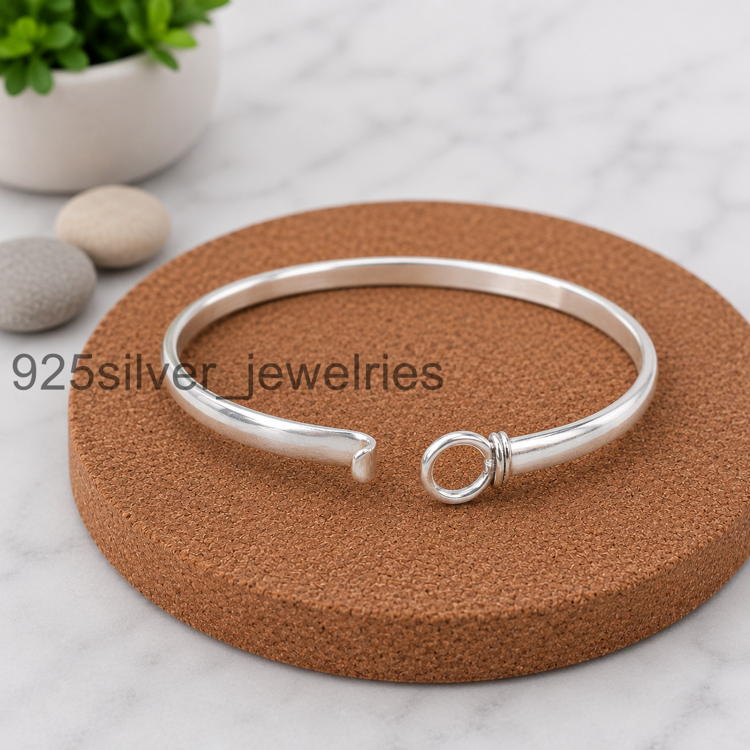 Silver Open Cuff Bangle Bracelet Hook Closure Handmade Jewelry SR#31