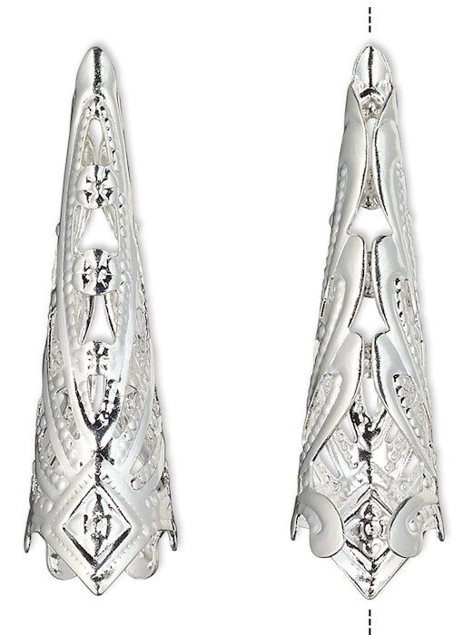 Cone, 6 Silver Plated Brass 35x9mm Filigree Cone Bead Caps to Fit 8mm Beads *