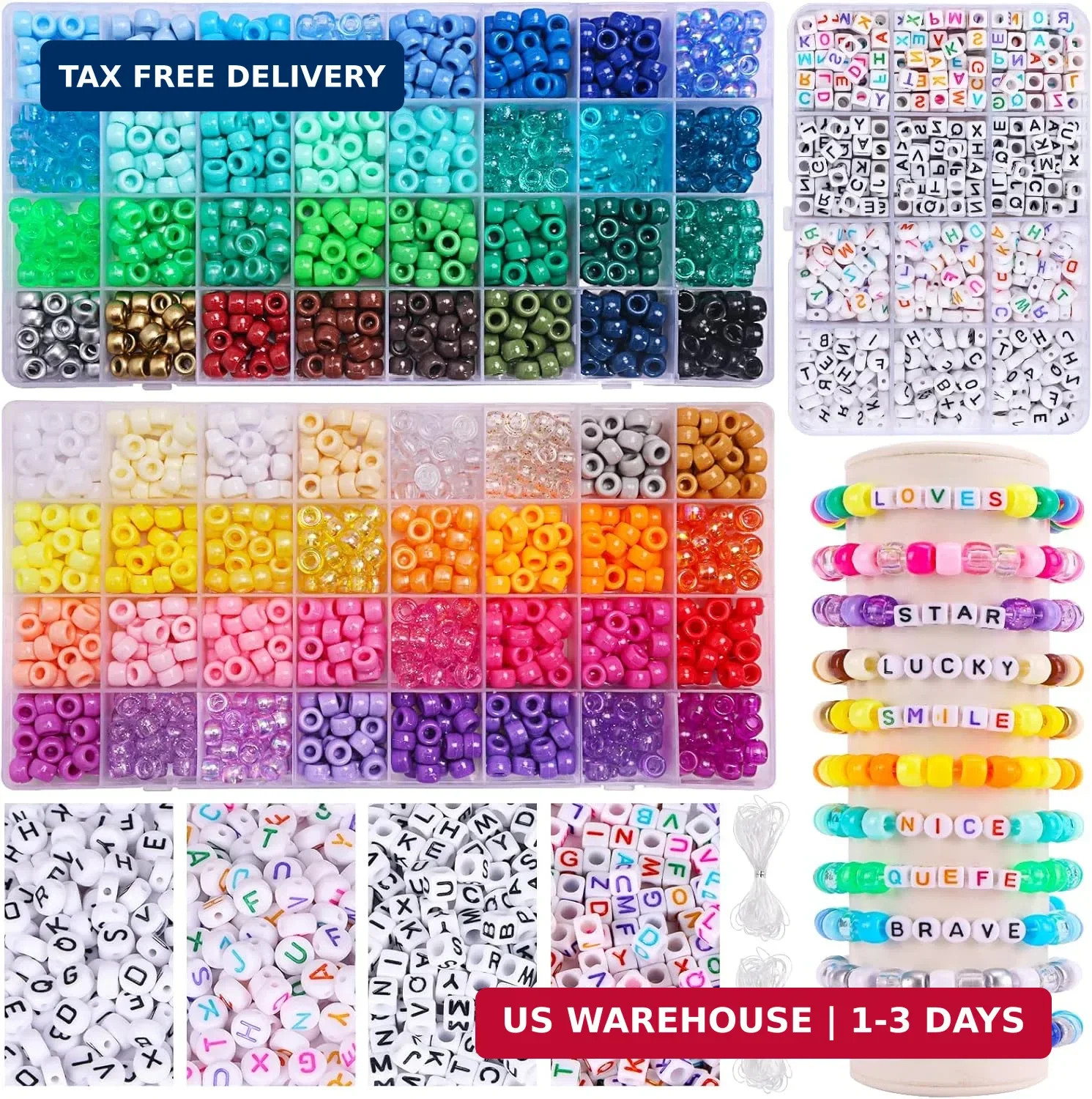 QUEFE Pony Beads for Bracelet Making Kit 64 Colors,2350pcs Rainbow Kandi Beads F