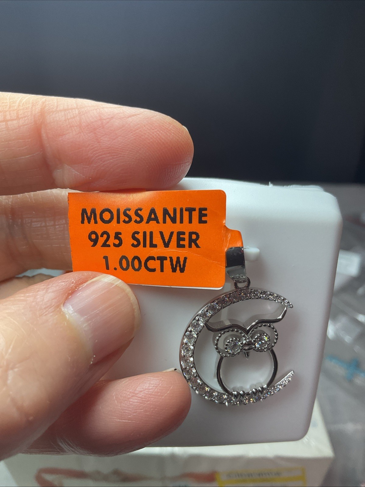 Owl Jewelry Pendant 1 ctw Moissanite 925 Sterling Silver