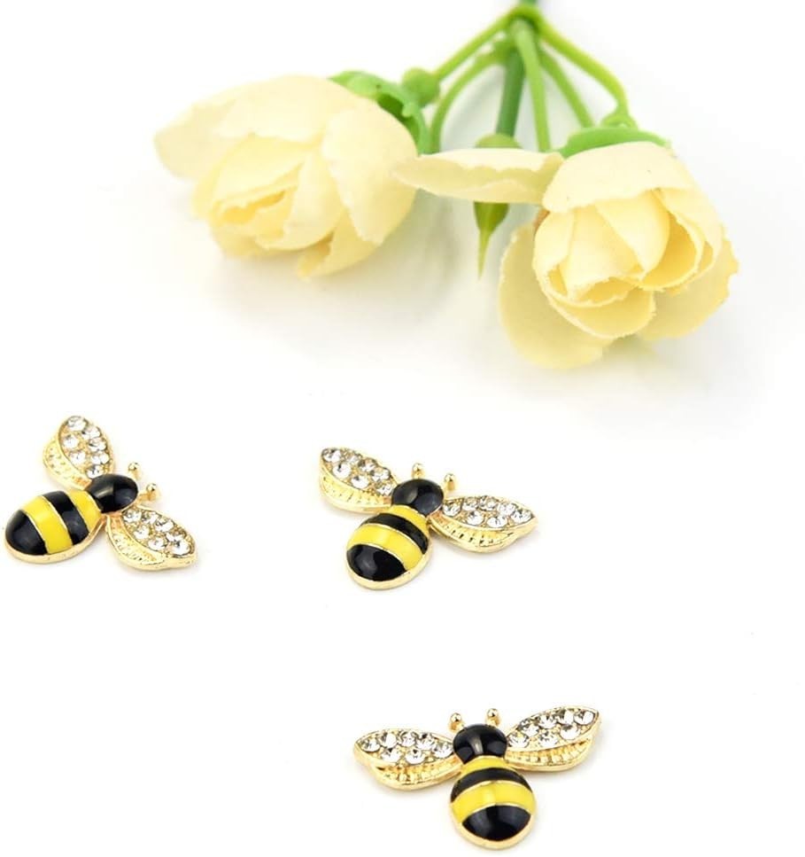 20 Pcs Twinkling Bee Charms for Halloween – Enamel Rhinestone Embellishments