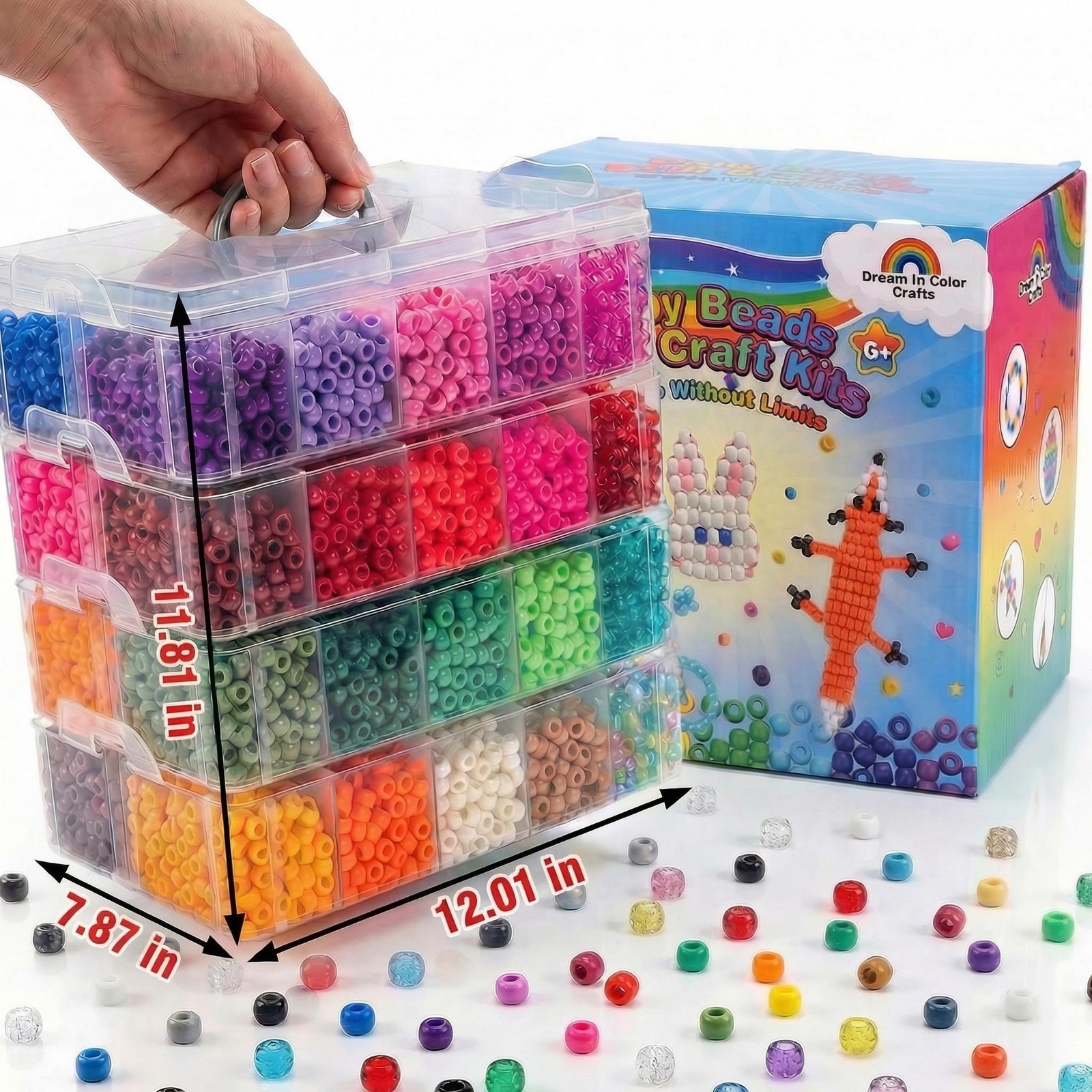 14000Pcs Pony Beads Kit, 40 Colors Rainbow Rave Kandi Beads for Bracelets wit…