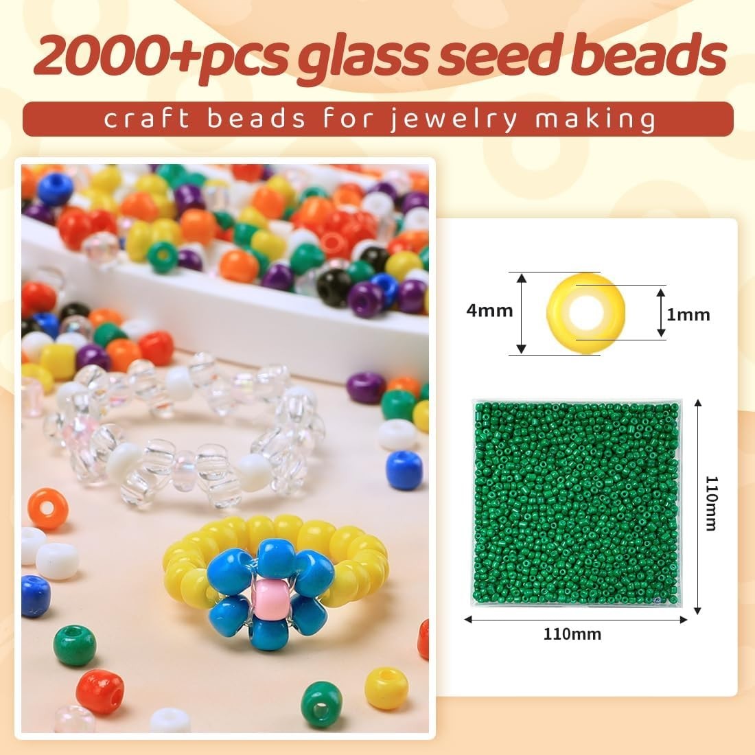 2000pcs Tiny Colorful Glass Seed Beads – 4mm for Unique Jewelry Designs