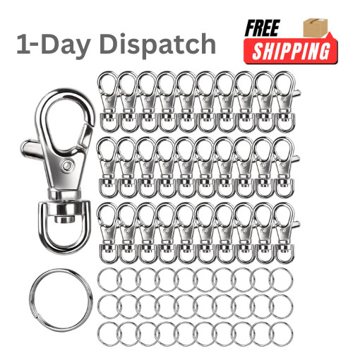 LEOBRO 60pcs Keychain Clips Lobster Claw Clasps Key Rings DIY Craft Silver