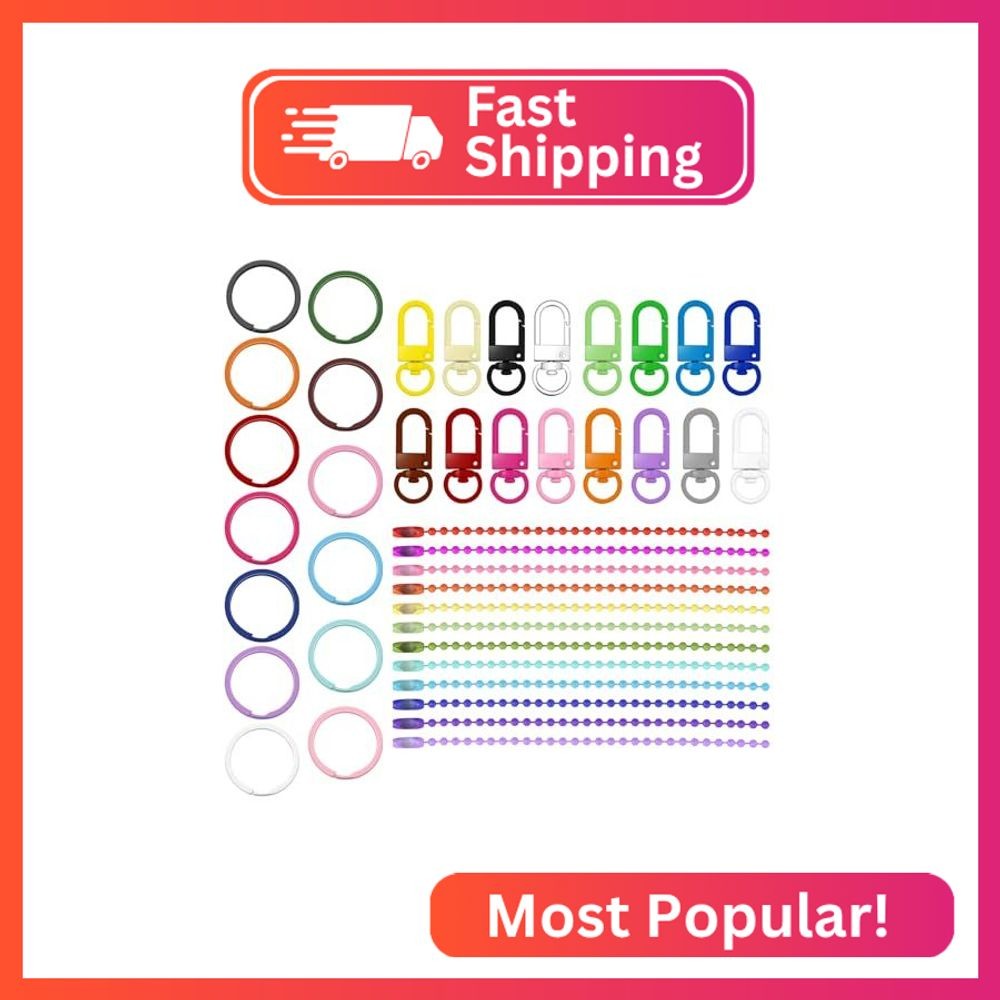 Tanstic 160Pcs Colorful Metal Ball Beads Chain and Flat Key Rings and Lobster Cl