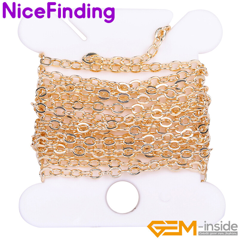 14K Yellow Gold Filled Flat Link Dainty Cable Chains For Jewelry Making Findings