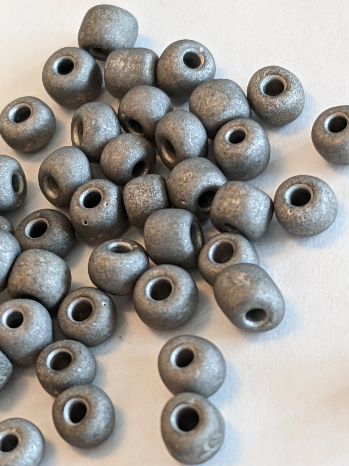 6/0 Glass Seed Beads, Frosted, Grey, 4mm, Hole: 1mm Qty 30 grams