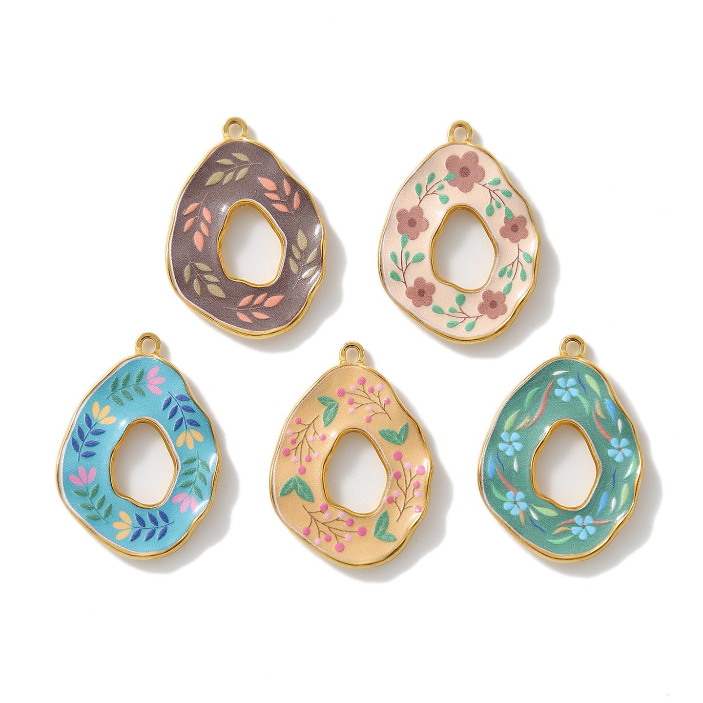 5pcs stainless steel painting flower garland charm pendant for diy jewelry