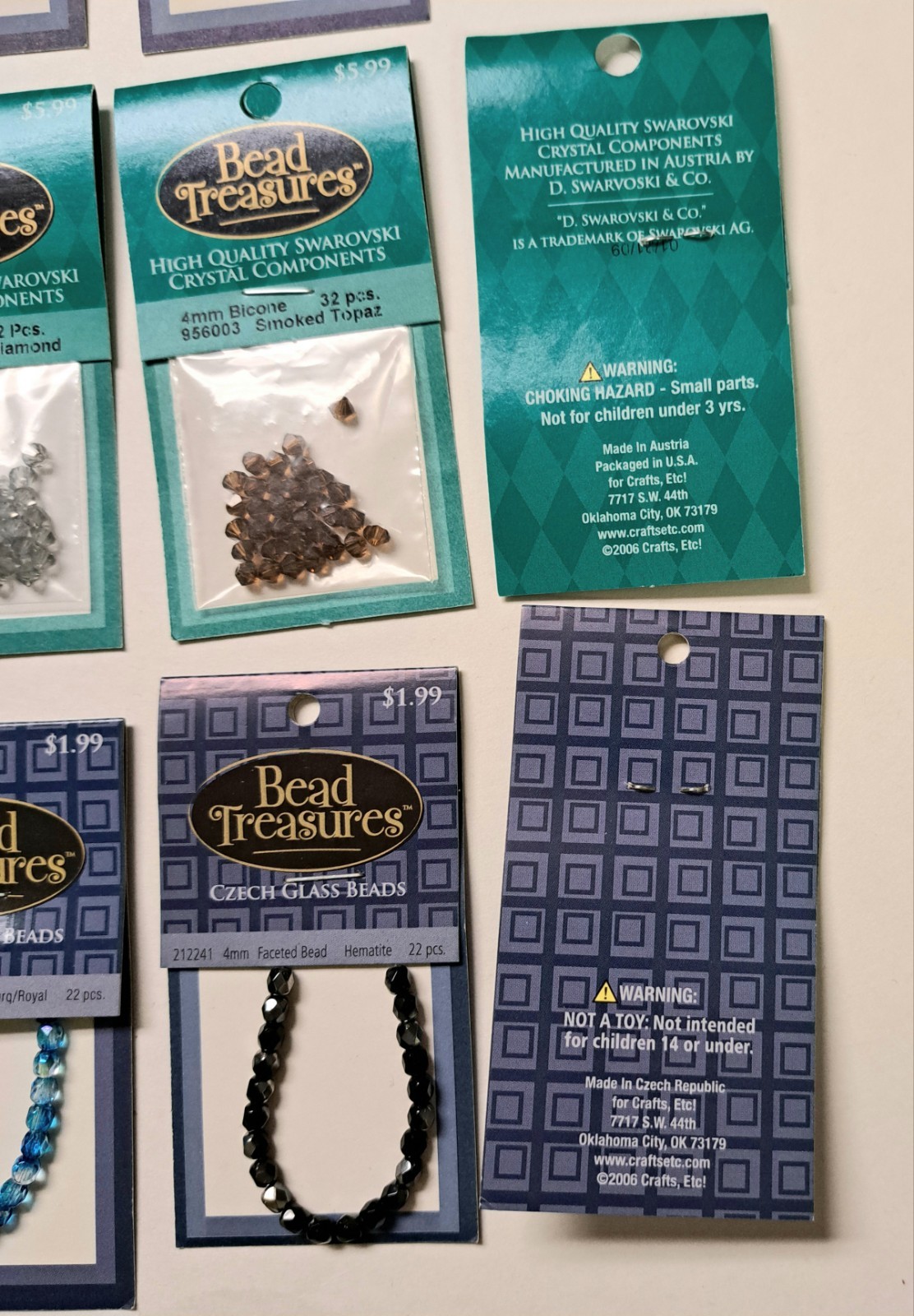 Bead Treasures Lot Of 11 Cards 4mm Czech Glass Or Swarovski As Shown