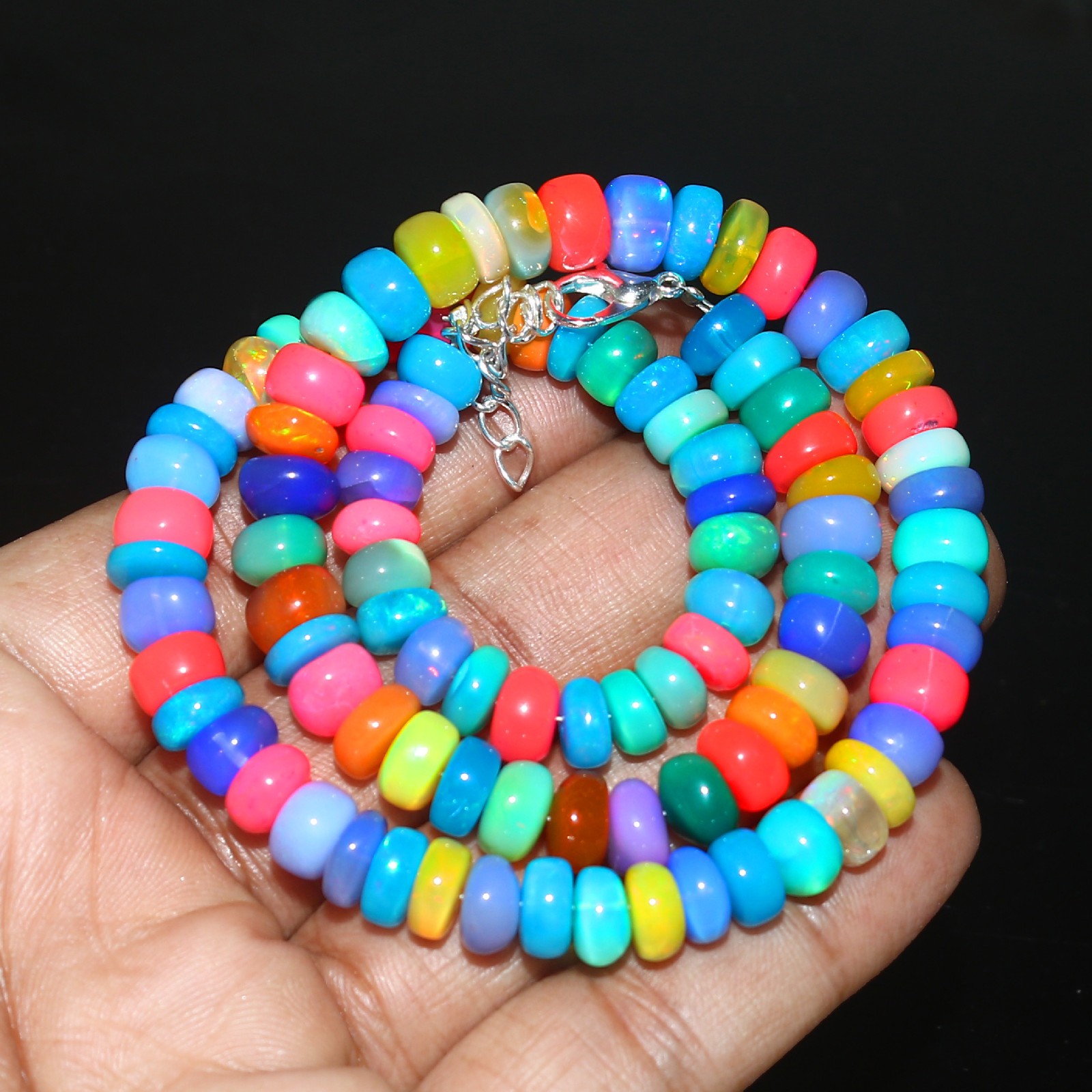 Rainbow Opal Gemstone Necklace Handmade Beaded Jewelry Gift for Her 3167P