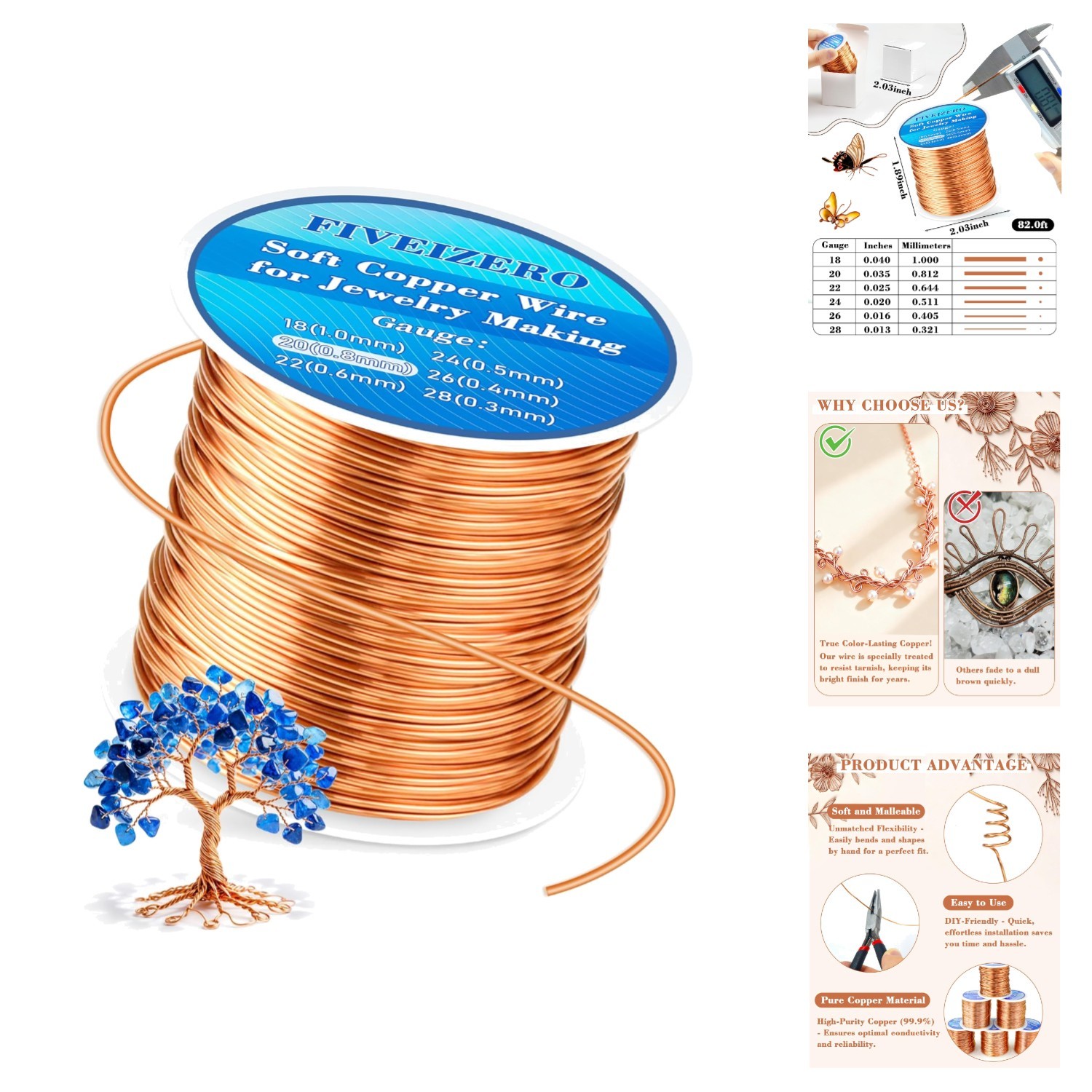 82ft 20 Gauge Pure Copper Wire Dead Soft Bare Crafting Jewelry Making Gardening