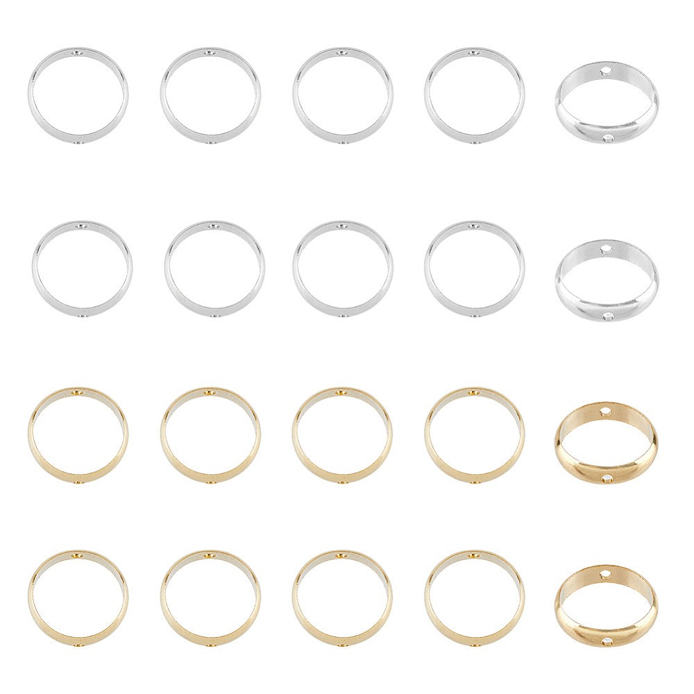 1box 50pcs 5 Sizes Brass Beads Frames Double Hole Circle Bead Frames