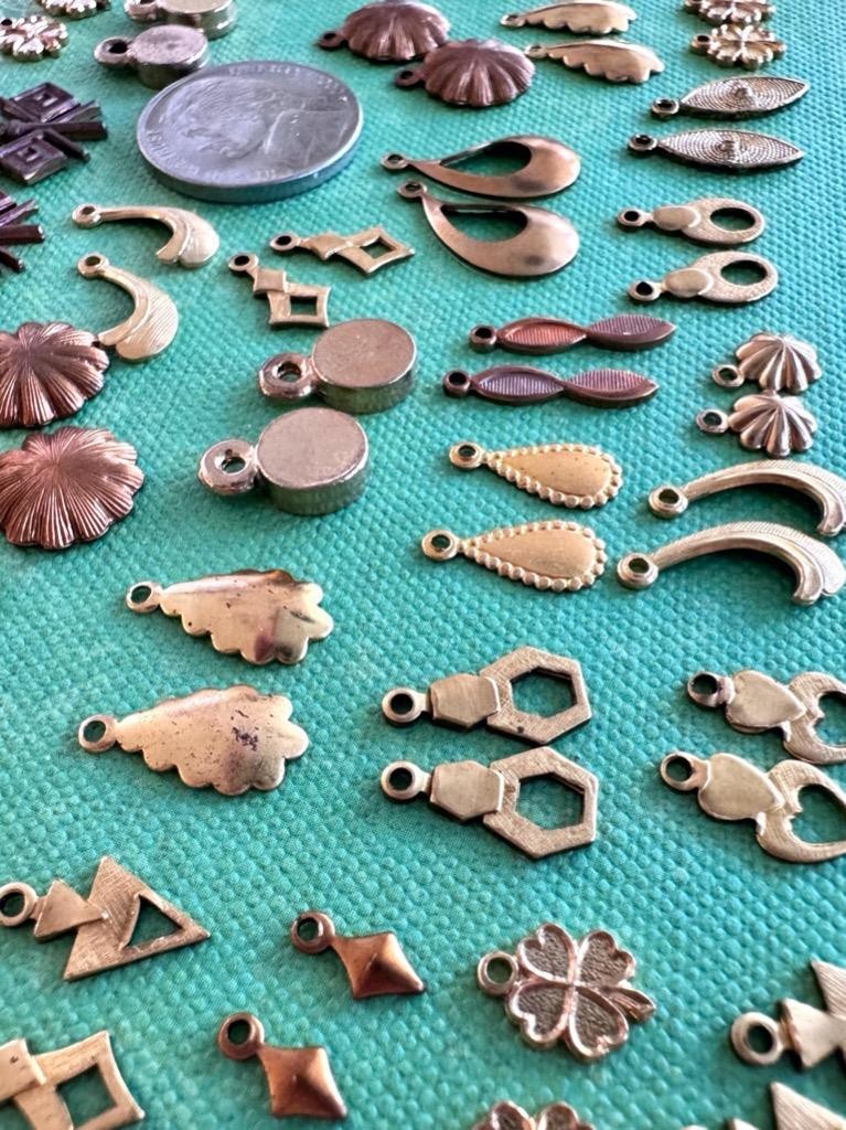 Vintage Mostly Brass Charms Findings Pairs 70 Pieces
