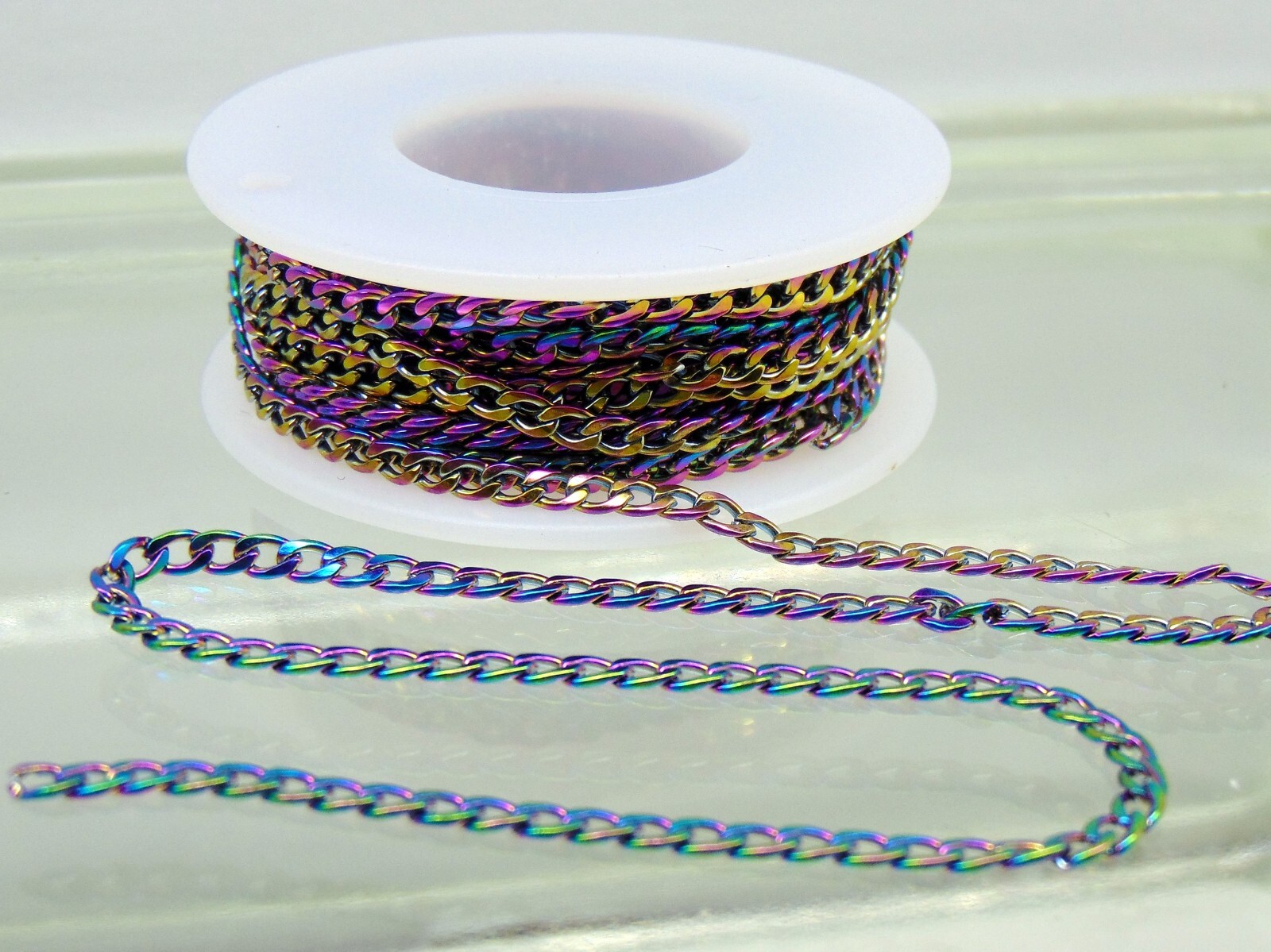 Stainless Steel Curb Chain 3mm x4mm ~ 16 ft (5 meters) Rainbow Finish 3mm x 4mm