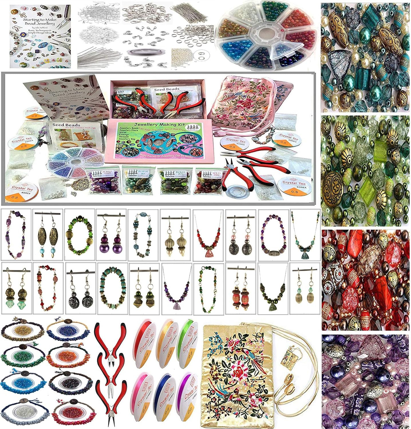 Adults Deluxe Jewelry Making Beads Mix Pliers Findings Starter Kit Gift Set