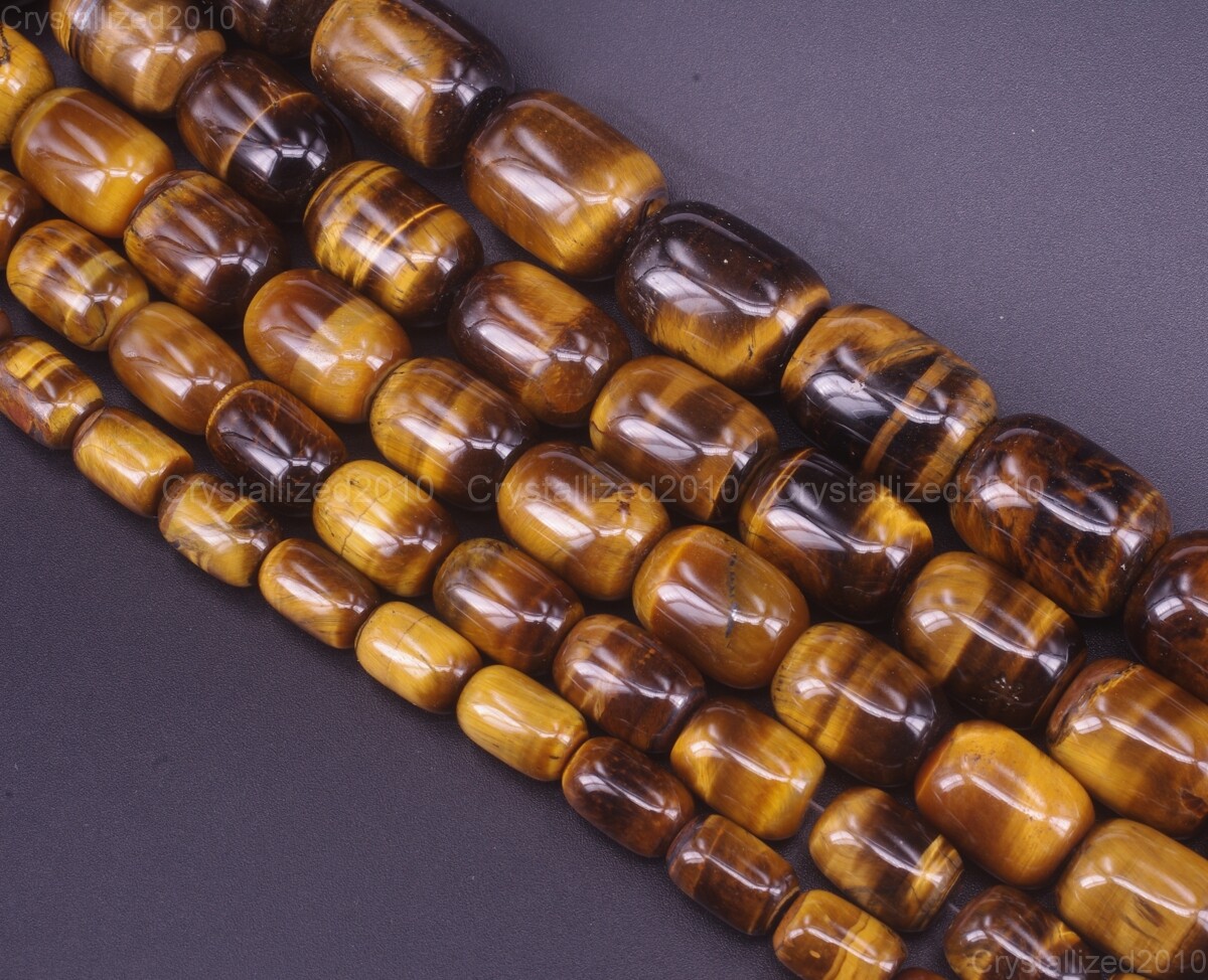 Natural Gemstone Tiger’s Eye Drum Spacer Beads 4mm 6mm 8mm 10mm 12mm 16mm 15.5″