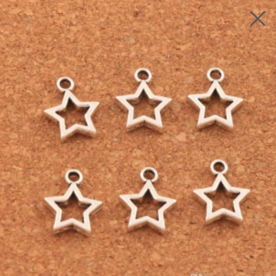 LOT 2 BULK SILVER SMALL CHRISTMAS STAR HOLIDAY CHARMS JEWELRY MAKING 12mm x 10mm