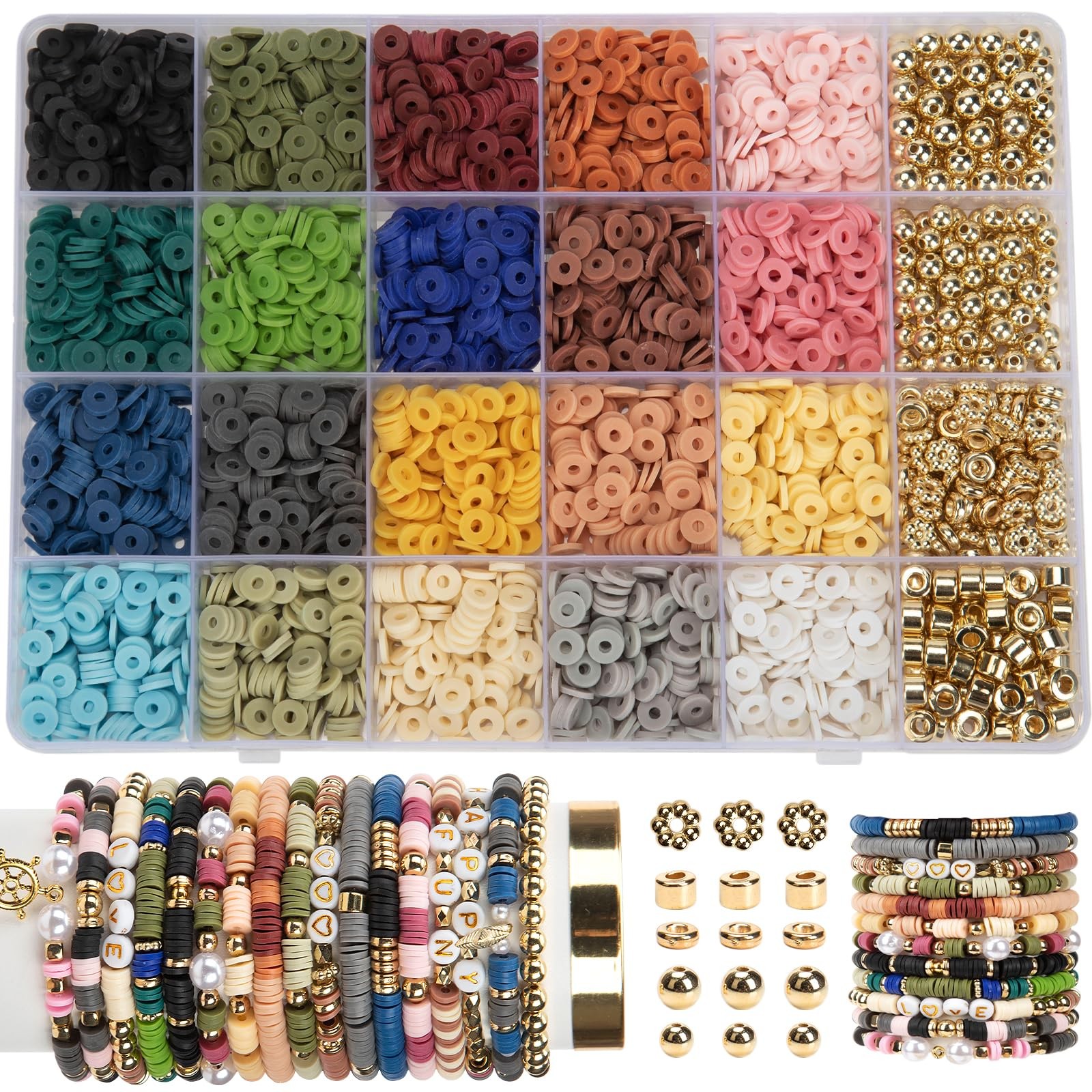 2590pcs Earth Tone Clay Beads for Bracelets Making