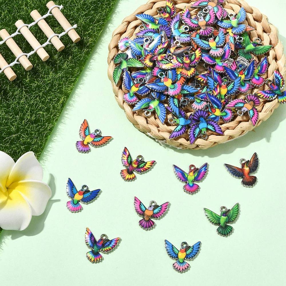 60pcs Random Bird Enamel Colorful Flying Animal Bird Dangle Charms for DIY Craft