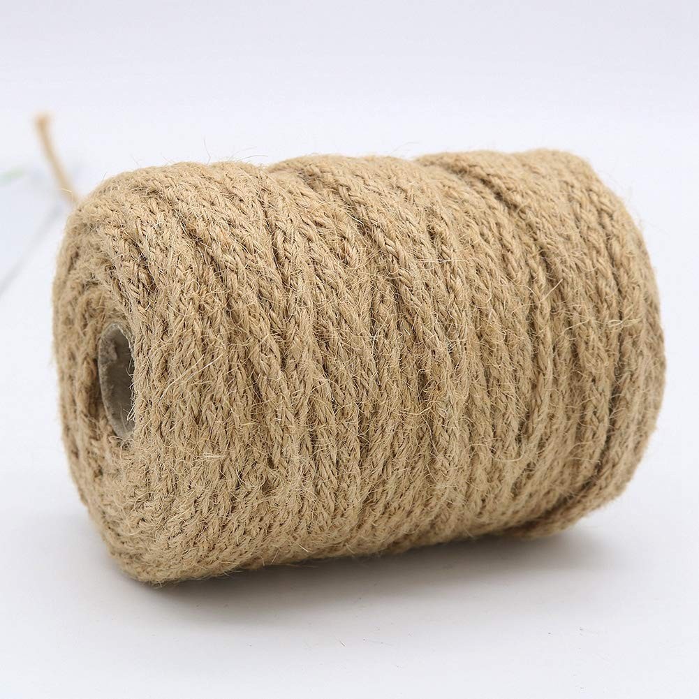 Tenn Well 5mm Jute Twine, 100 Feet Braided Natural Rope, Thick Twine for Craf…