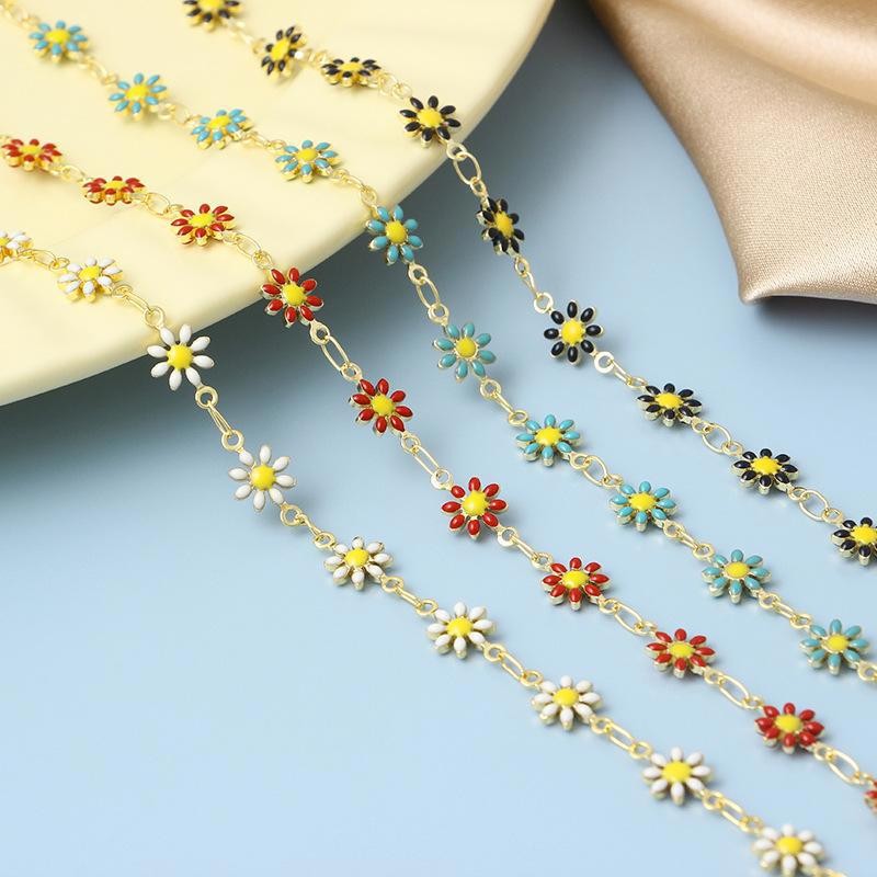 1Foot 18K Gold Plated Flower Chain, Enamel Flower Chain Minimalist Jewelry DIY