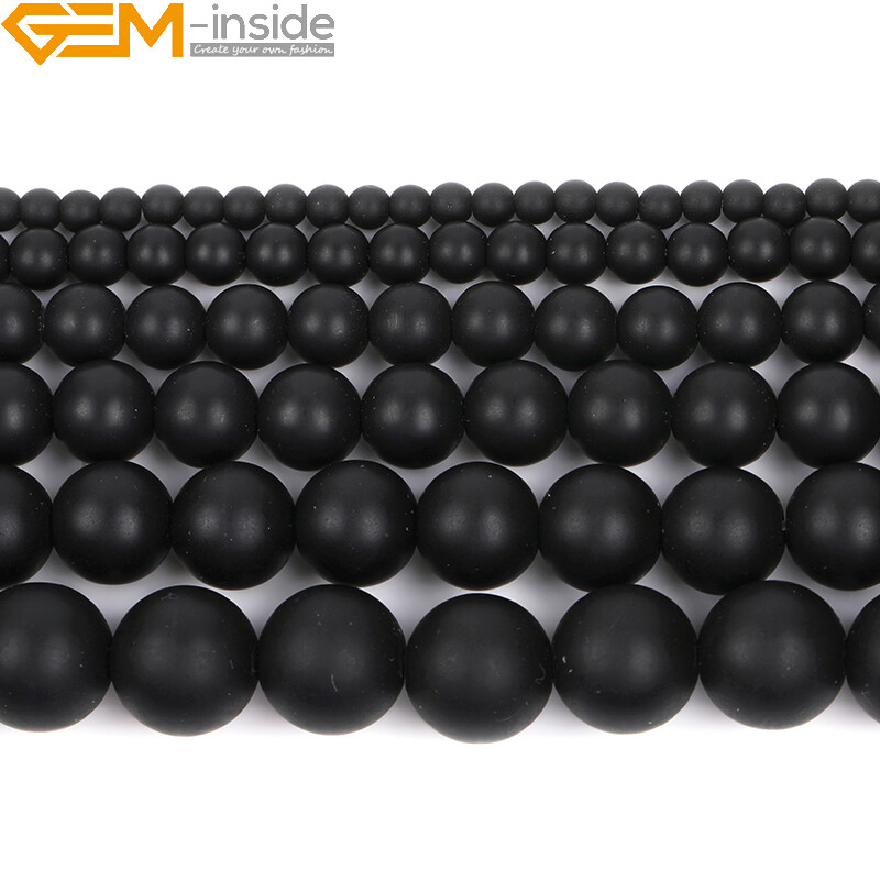 Natural Frosted Matte Black Agate Onyx Gemstone Round Beads For Jewellery Making