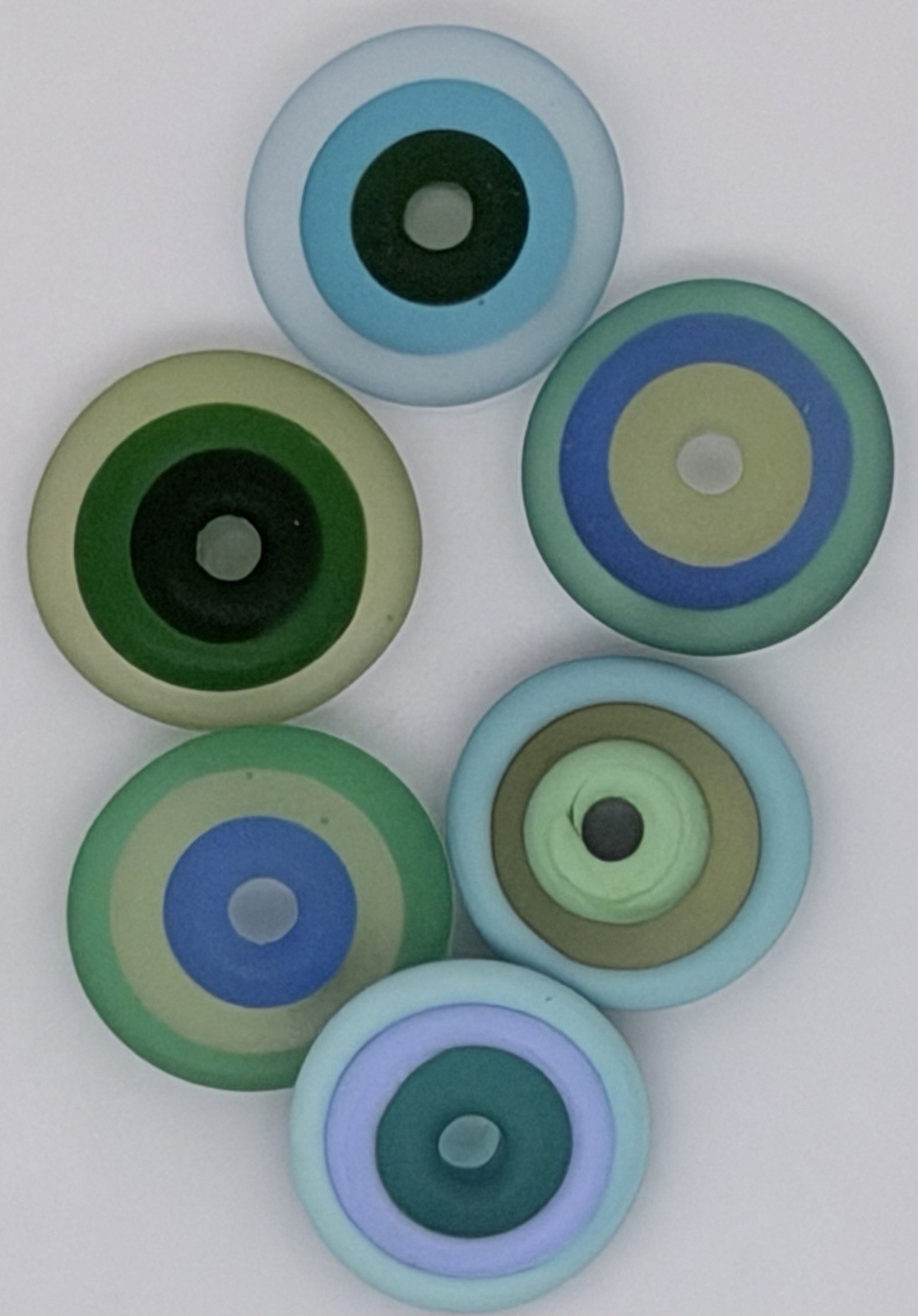 Lot Of 6 Handmade Artisan Lampwork Disc Beads Approx 15mm Beading Crafts Jewelry