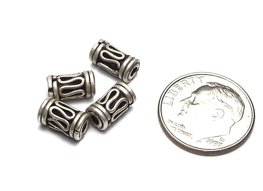 Bali 925 Sterling Silver 9mm Tube Beads 4 pcs #653