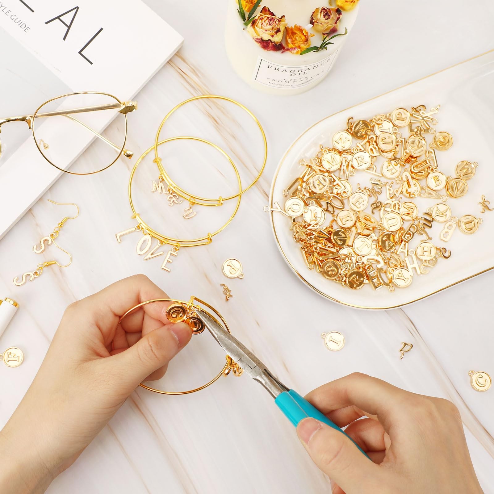 156PC Gold A-Z Alphabet Charms (3 Styles, 6 Sets) & Jump Rings DIY Jewelry Craft