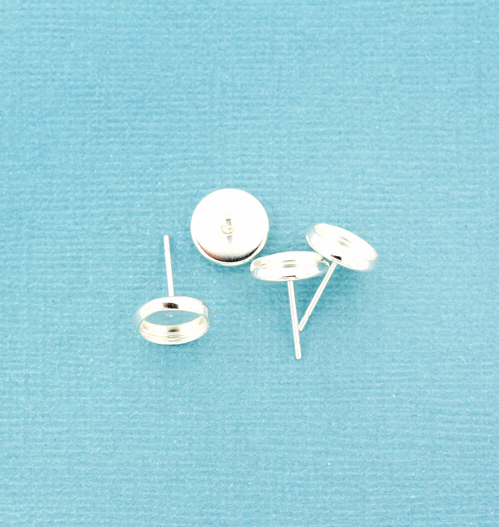 Stainless Steel Earrings Stud Cabochon – 10mm – 4 Pieces or 2 Pairs – Z1050