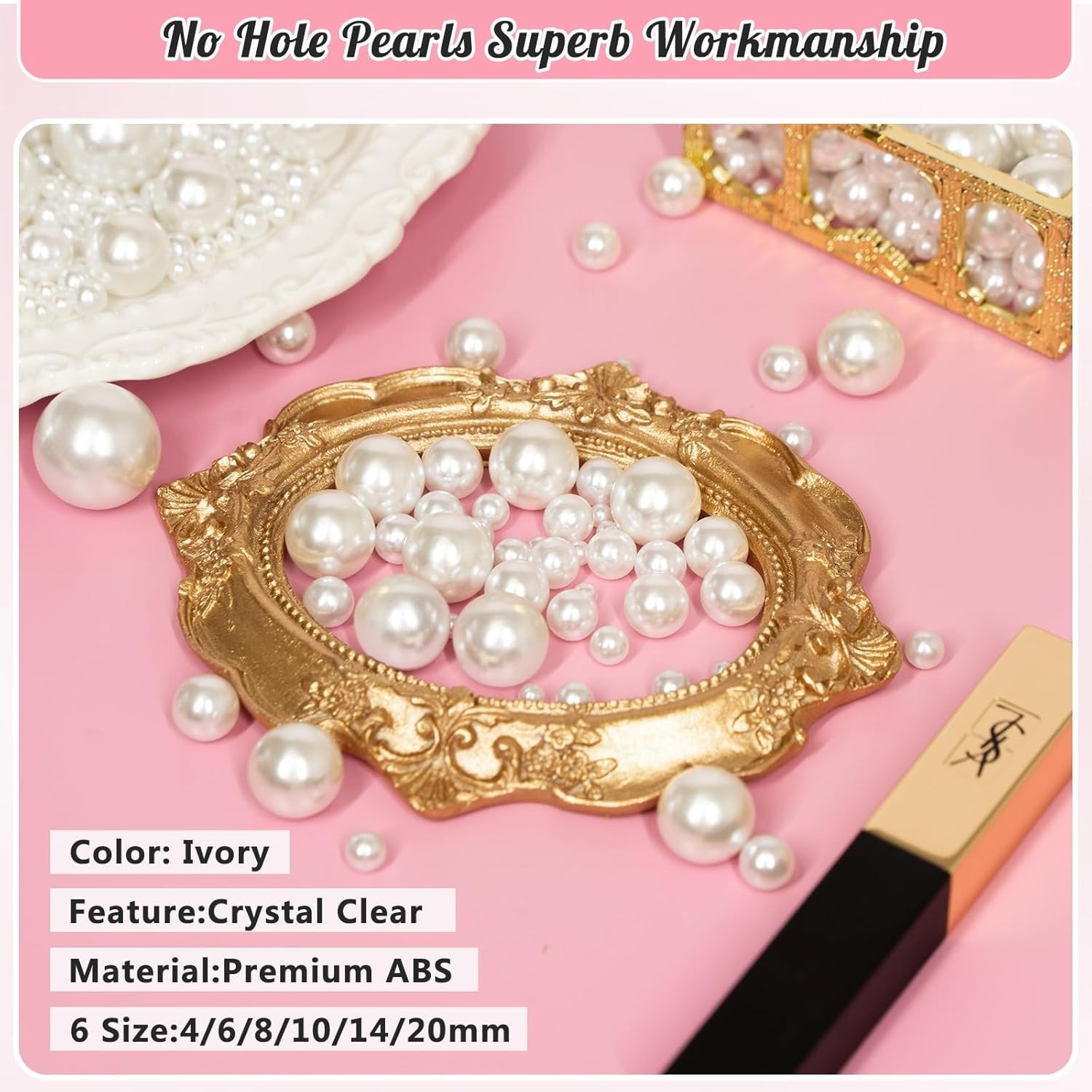 2000PCS Pearls for Crafting, Ivory No Hole Beads for Centerpieces Vases, Assorte